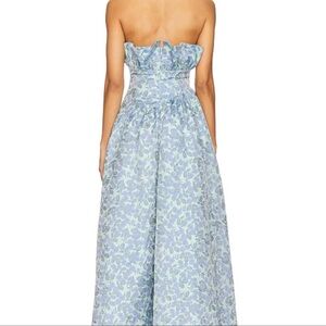x Revolve Jacquard Asymmetric Gown in Blue Floral